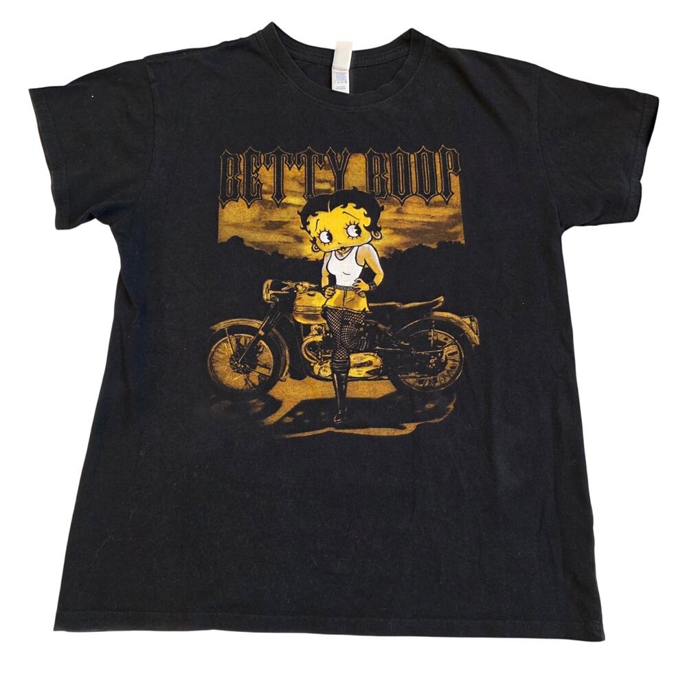 Betty Boop Motorcycle Biker Graphic T Shirt Brisco Brands Medium Black‎ Tee